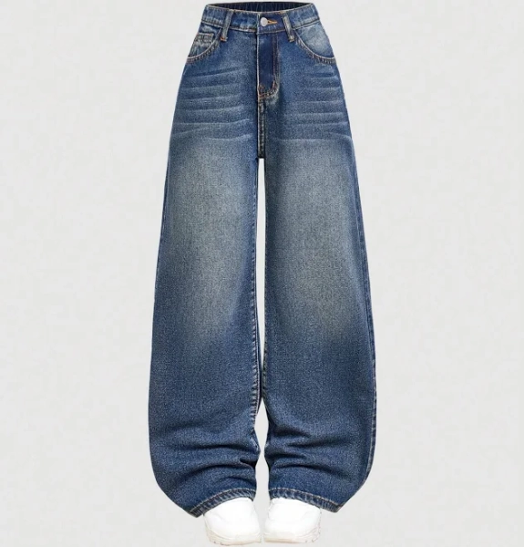 SHEIN Girls' Y2k Retro High Waist Baggy Denim Jeans