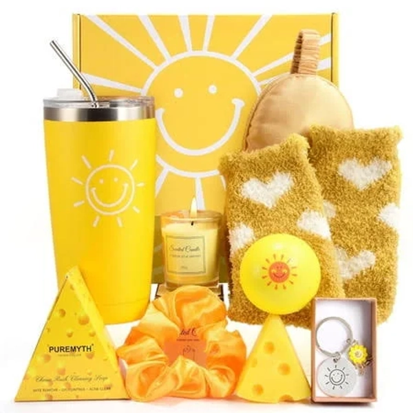 Gift Baskets for Women, Christmas Present for Her for Mom, Birthday Gifts for Women Best Friend, Get Well Soon Gift Baskets for Women, Yellow