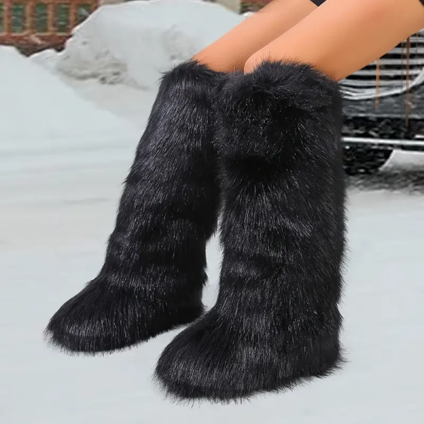 womens y2k style faux fur knee boots fleece - Temu