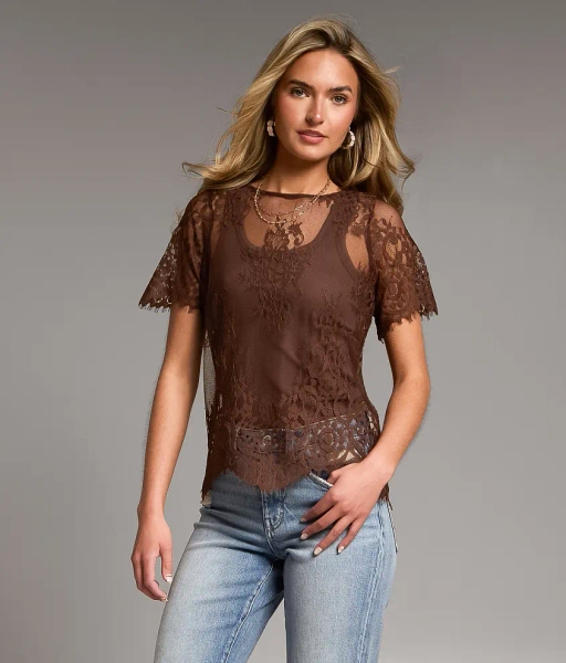 X-Large Brown Eyelash Lace Top
