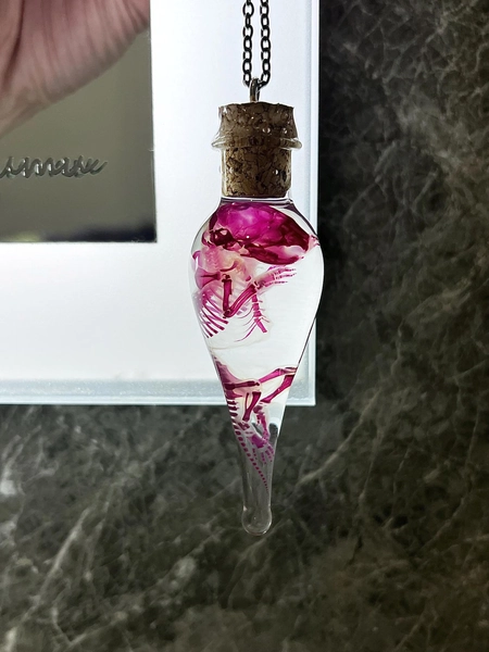 Cleared & Stained Mouse Skeleton Necklace, 6cm Glass Vial Gothic Pendant, Wet Preserved Oddity Jewelry