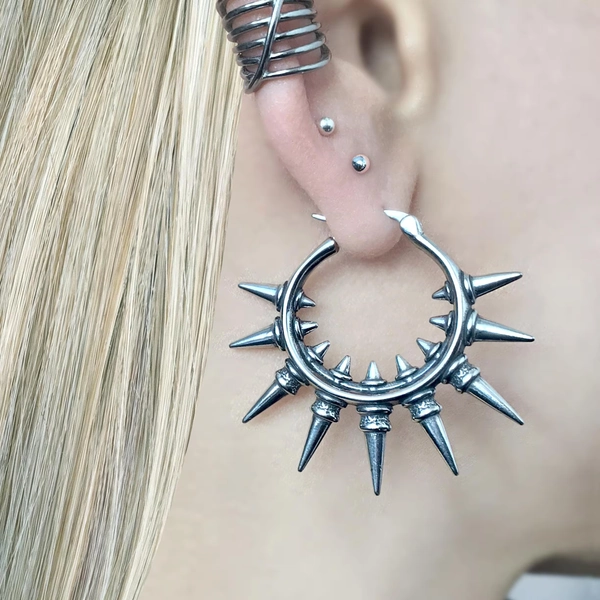 Spiked Hoop Earrings: Tribal Stainless Steel Statement Hoops
