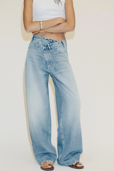 JEANS TRF WIDE LEG CINTURA CRUZADA TIRO ALTO