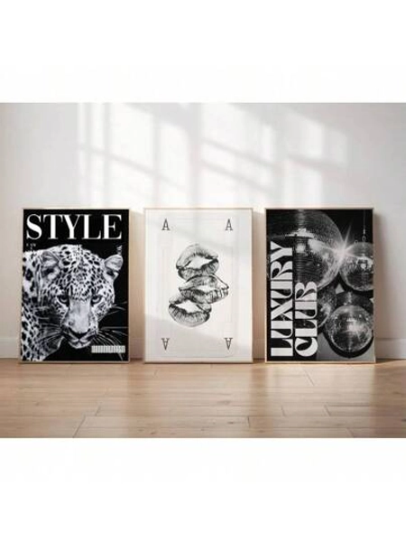 1/3 Stücke Leopard Gepard Wandbild Bild 8 Ball Glücklich Drucke Leinwandmalereien Rosa Girly Poster Preppy Chic Luxus Dekor für Schlafzimmer, Wohnzimmer oder Studentenwohnheim Deko Geschenk für sie, ungerahmt