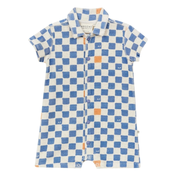 Combishort Damier Eponge Coton Bio | Blue