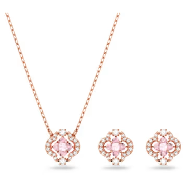 Una set, Mixed cuts, Clover, Pink, Rose gold-tone plated