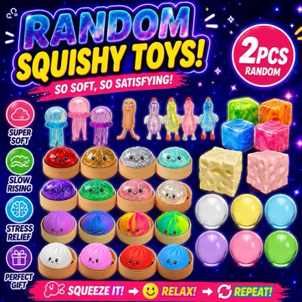 NewDoh 2PCS Dumpling Squishy Toys, Slow Rising Non-Sticky Squeeze Stress Balls, Assorted Colors Sensory Fidget Toys For Kids & Adults, Soft Squishies