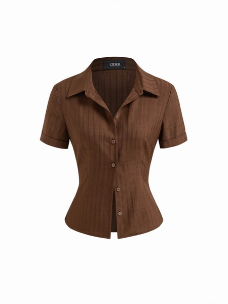 Woven Polo Collar Texture Button Up Shirt For Work