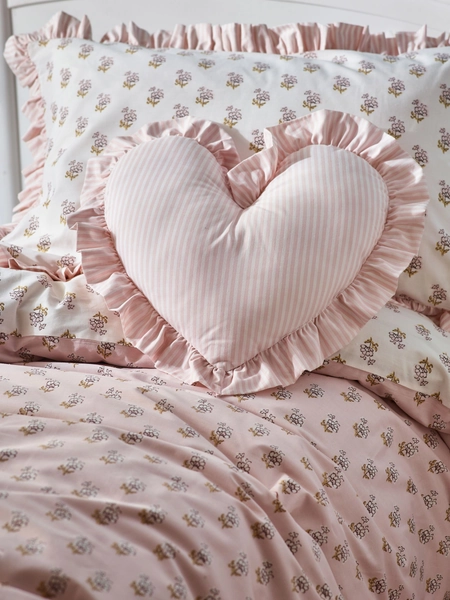 Pink Ruffle Heart Stripe Cushion - Size ONE
