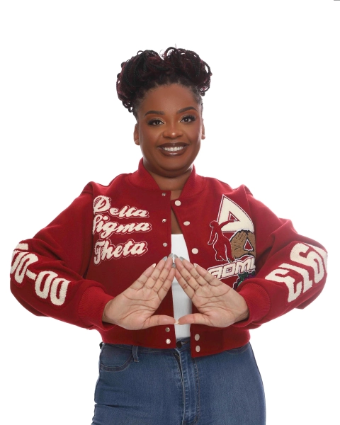 Crimson Graffi Delta Sigma Theta Wool Crop Jacket