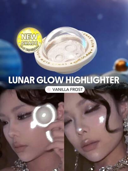 SHEGLAM بودرة هايلايتر Lunar Glow-Vanilla Frost متعددة الأبعاد ذات لمعان عالي وتشطيب عاكس بلون أزرق-أخضر، مكياج وجه متعدد الاستخدامات علامة تجارية جمال مكياج مستحضرات تجميل للنساء الفتيات مثالي لفصل الخريف الشتاء مثالي ل- Y2K أزياء أنيقة هدية حفلة جاهز أفضل لون