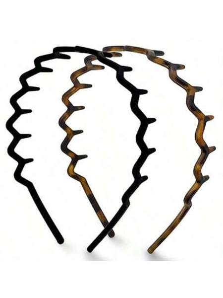 Zig Zag Headbands For Women Non Slip – Fashion Accessories For Slicked Back Styles - Comfortable Comb Headband With Teeth | Ideal Gifts For Women - Tortoise & Black Headband - 2 Pcs