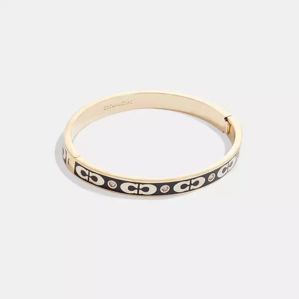 Gold/Black Signature Enamel Hinged Bangle