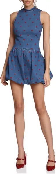Heart Embroidered Mock Neck Bubble Dress