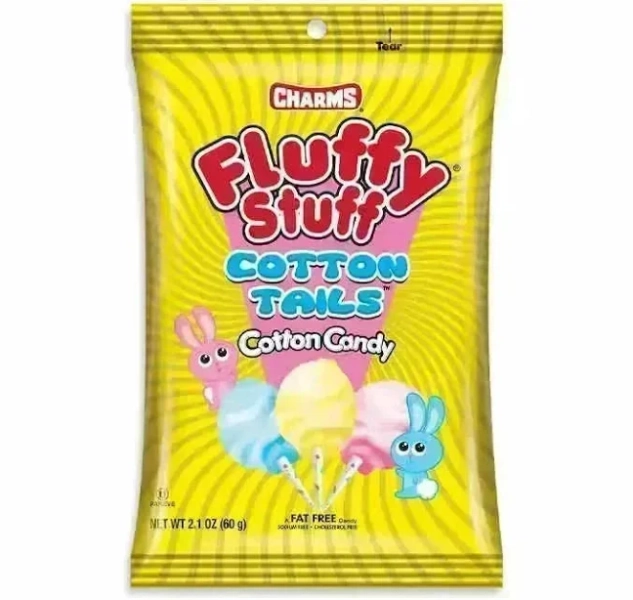 Charms Fluffy Stuff Cotton Tails Cotton Candy Packs: 24-Piece Case