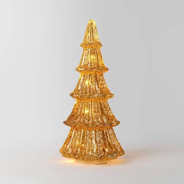 14" Christmas Mercury Lit Glass Tiered Tree Decor Gold - Wondershop™