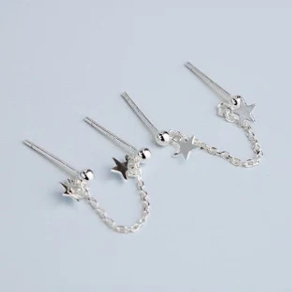 Sterling Silver Double Piercing Star Stud Earrings