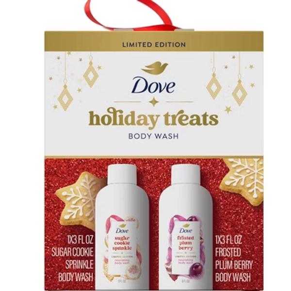 Dove Beauty Limited Edition Holiday Treat Mini Body Washes Giftpack - Sugar Cookie Sprinkle & Frosted Plum Berry - 6 fl oz/2pk: Paraben-Free