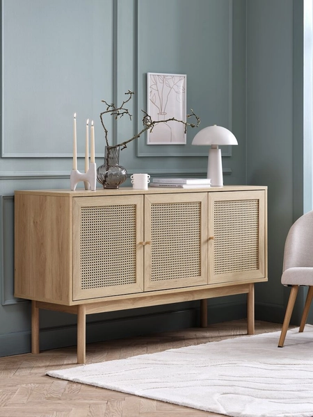 Aparador HALMSTAD 3 portas rattan sintético/cor carvalho