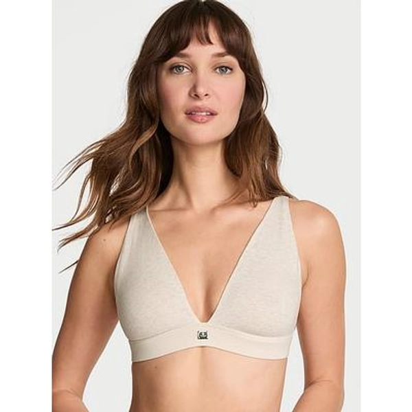 The T-shirt Cotton Logo Hardware Wireless Plunge Bralette, Beige, S - Women's Bralettes - Victoria's Secret