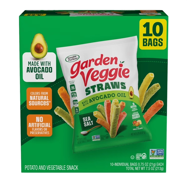 Sensible Portions Garden Veggie Straws with Avocado Oil, Sea Salt Flavor, 0.75 oz Snack Bag, 10 Count - Walmart.com