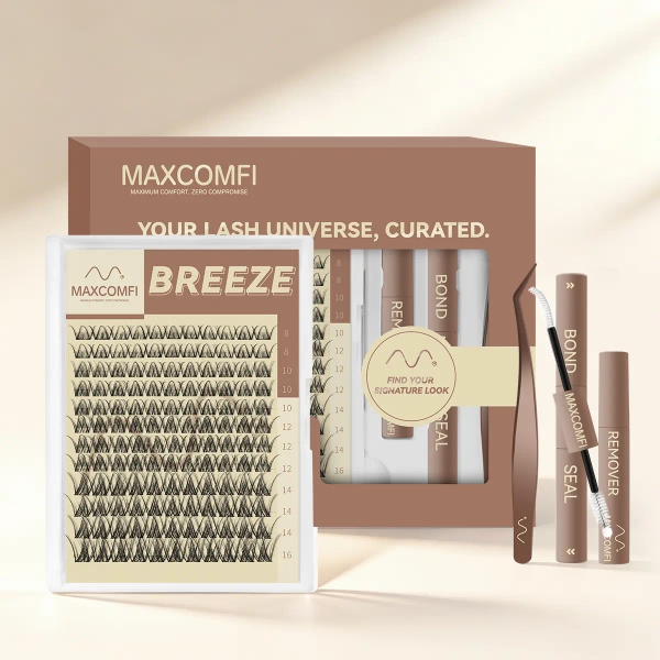 [Ad-Exclusive] MaxComfi BREEZE DIY Eyelash Extensions Set -  Spider Lashes, Waterproof, Super Soft, Thin Band, Long-Lasting Natural Volume, Beginner-Friendly Daily Makeup Cosmetic with Lash Clusters, Cluster Lashes