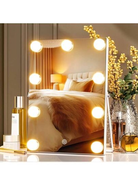 HASIPU Hasipu Vanity Mirror With Lights, 10 X 14" Makeup Mirror, 360° Rotation Makeup Mirror With 11 Dimmable Bulbs, 3 Colors Modes, Touch Control, With Stand Aluminum Thin Frame For Living Room, Home Home Bathroom Decor Summer Makeup Organizer Bathroom Accessories Back To School