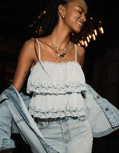 AE Chiffon Tiered Ruffle Tank Top