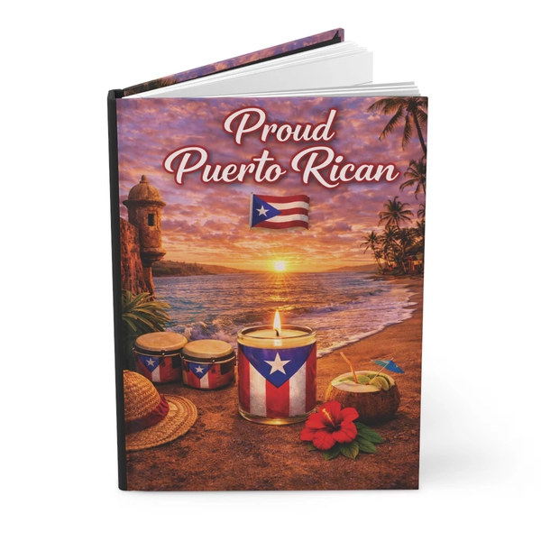 Proud Puerto Rican Journal Hardcover Notebook /Puerto Rico Flag Beach Sunset Design / Boricua Pride Gift for Writing, Memories, Gratitude