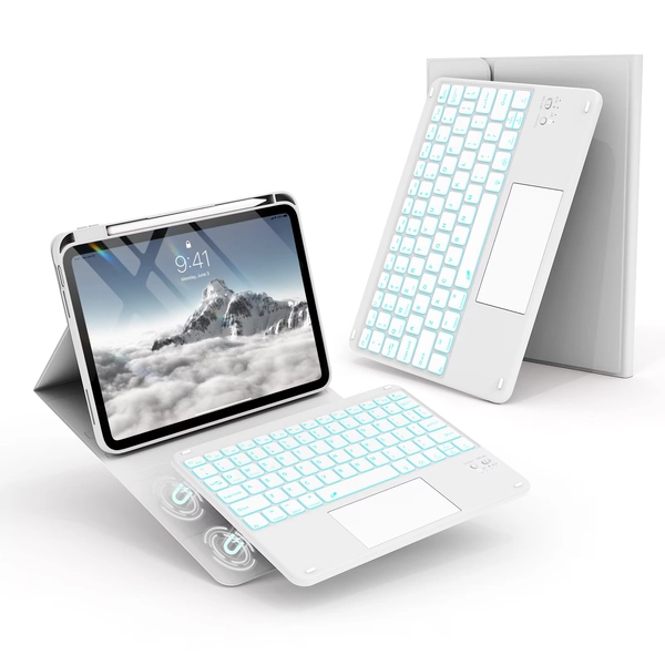 Kenke Keyboard Case Compatible for iPad (A16) 11/10th Generation 11/10.9 inch 2025/2020, Folio Cover with Pencil Holder, Multi-Touch Trackpad, 7 Color Backlit, Detachable Bluetooth Keyboard, Grey - Walmart.com