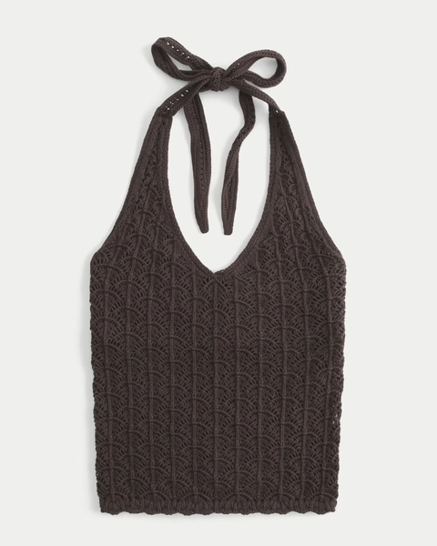 Open-Stitch Sweater Halter Top
