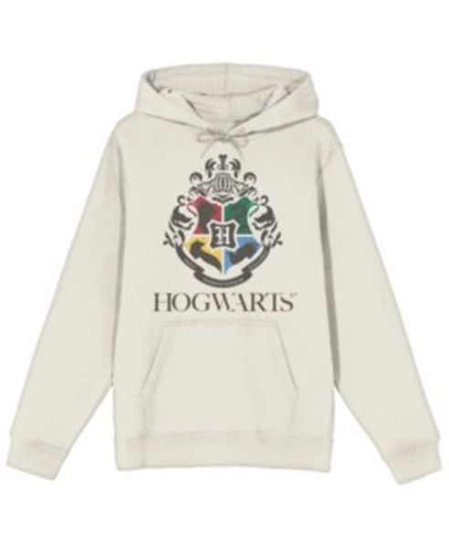 Minimal Hogwarts Crest Long Sleeve Natural Adult Hooded Sweatshirt-XL