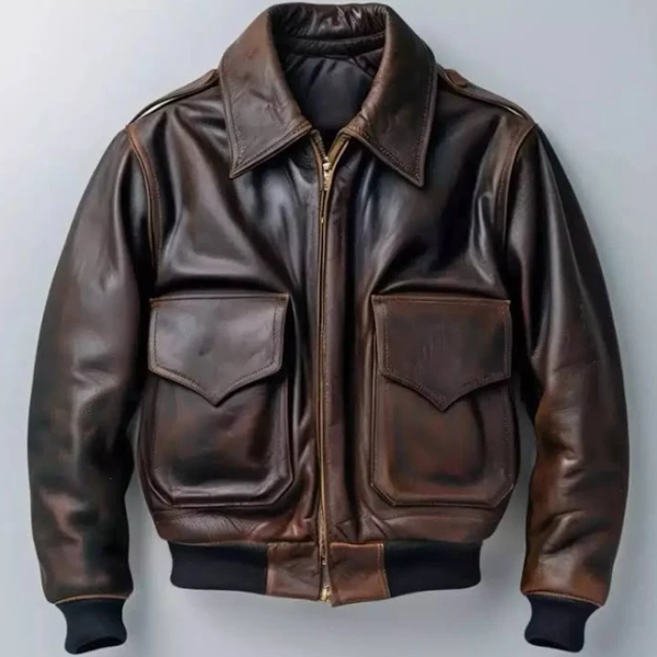 Men’s Air Force Pilot Leather Jacket Cowhide Aviator A-2 Flight Bomber