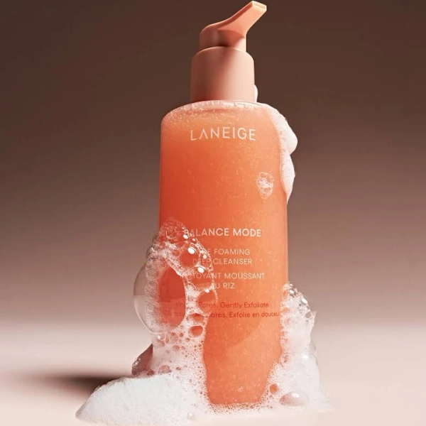LANEIGE Balance Mode Rice Foaming Gel Cleanser with Glycolic Acid to Control Shine & Unclog Pores
