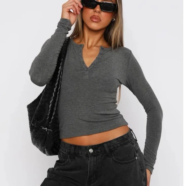 White Fox Boutique Tops | Nwt White Fox Boutique Give Me The Details Long Sleeve Top Ash Gray | Color: Gray | Size: M | Moraslaura's Closet