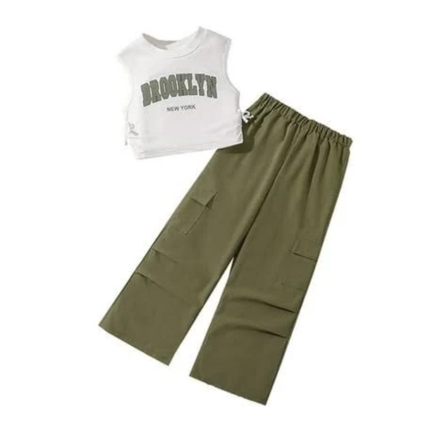 Girl's 2 Piece Graphic Crewneck Tank Sweatshirt and Cargo Pants Set