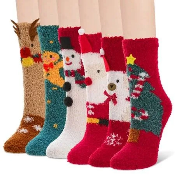 Women's Fuzzy Plush Fleece Slipper Socks (6 Pairs)
