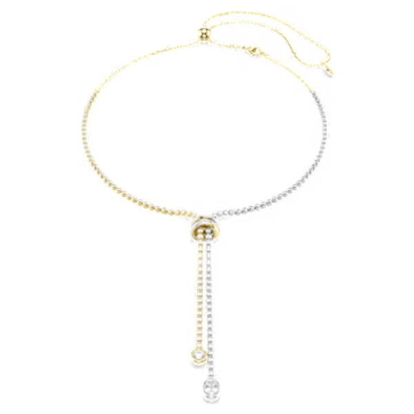 Hyperbola Y necklace, Round cut, Knot, White, Mixed metal finish