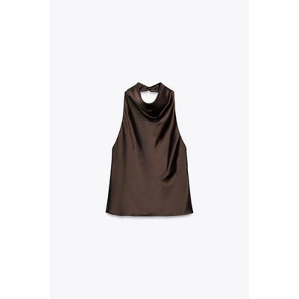 Zara - Satin Halter Top In Brown - Xs - Woman