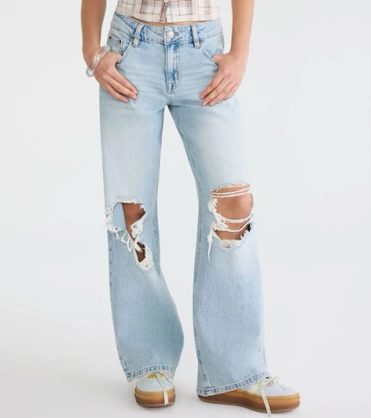 Aeropostale Womens' Low-Rise Baggy Wide Leg Jean Blue Size