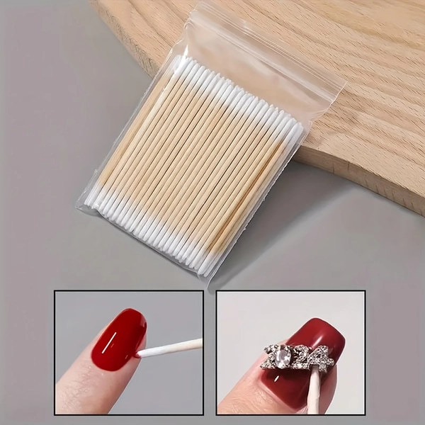 100pcs Nail Sticks, Wooden Swabs for Nail Art, Manicure Detail Correction, Alcohol-Free Nail Polish Remover Tools, Professional Beauty Salon Accessories