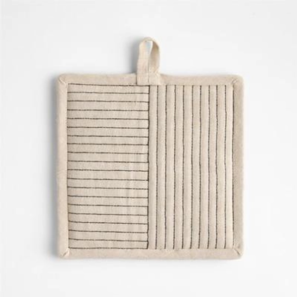 Crate & Barrel Hanno Natural Embroidered Organic Cotton Pot Holder