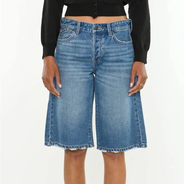Kancan Women's Daylin Low-Rise Baggy Denim Shorts