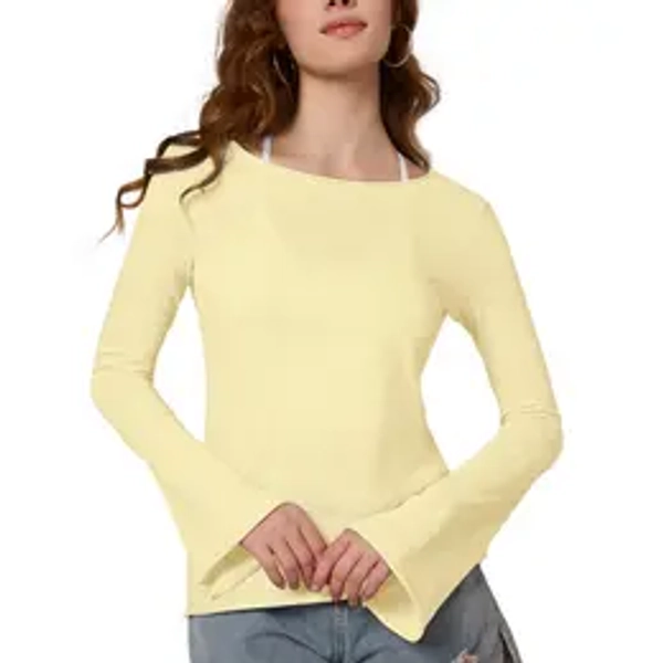 FAIABLE Women's Lightweight Semi-Sheer Long Sleeve Blouse with Bamboo Texture Off Shoulder Design Slim Fit Subtle Flare Cuffs Breathable White Casual Top Elegant Summer Sun Shirt for Beach Office Travel or Daily Wear - Womenswear