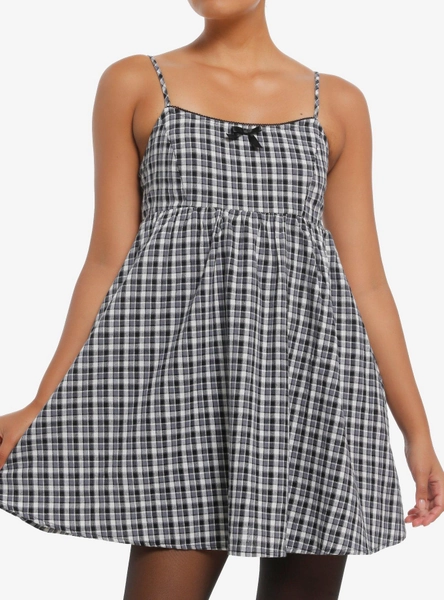 Black & White Plaid Cami Mini Dress