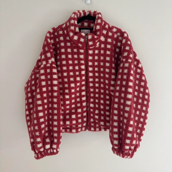 Butter-melon Red &amp; white gingham zip up jacket
Size...