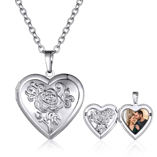 KeyStyle Personalized Heart Locket Necklace for Women in 18K White Gold Plated - Walmart.com