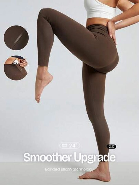 GLOWMODE 24" FeatherFit™ Keep It Classic Seam-Free High Waist Long-Lasting Comfort Back Pocket Leggings Low Impact Yoga Pilates Gym Spring Summer - Size L