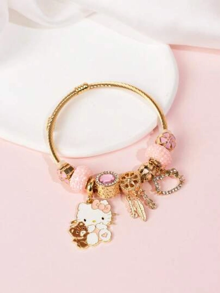  Sanrio Hello Kitty Gold Bracelet,1pc Cute Hello Kitty Pendant Bracelet,The Size Of The Bracelet Is Adjustable,Suitable For Women's Daily Wear