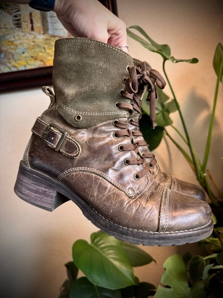 Taos Crave Combat Lace Up Boots Leather Suede Green Brown 39